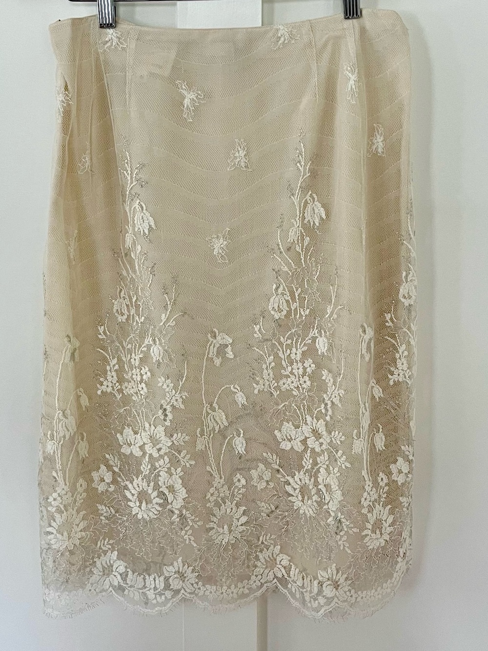 Vintage 80’s/90’s Rickie Freeman for Teri Jon ivory lace skirt made in Hong Kong